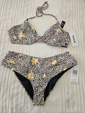 Hurley Yellow Floral Leopard Bikini Two-Piece